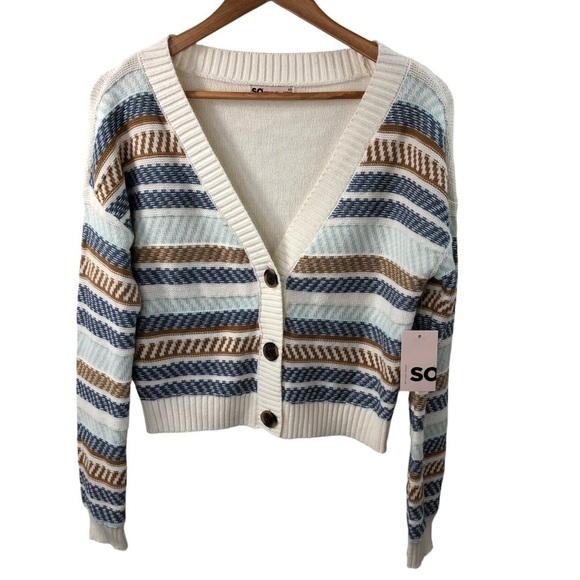 SO Oversized Cardigan Cropped Button XS Striped Cableknit Multicolor Casual - Picture 3 of 7